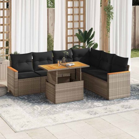 Set sofás jardín y cojines 7 pzas ratán sintético acacia gris de , Conjuntos de jardín - Ref: Foro24-3327497, Precio: 467,21 ...