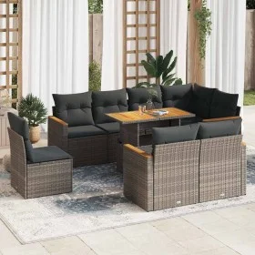 Set sofás jardín y cojines 9 pzas ratán sintético acacia gris de , Conjuntos de jardín - Ref: Foro24-3327504, Precio: 606,57 ...
