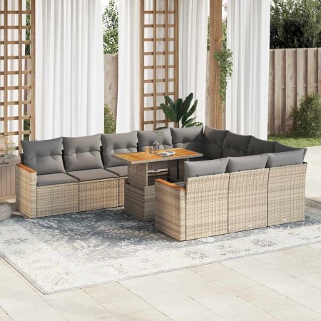 Set sofás jardín y cojines 11 pzas ratán sintético acacia beige de , Conjuntos de jardín - Ref: Foro24-3327538, Precio: 796,7...
