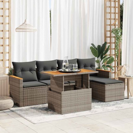 Set sofás jardín y cojines 6 pzas ratán sintético acacia gris de , Conjuntos de jardín - Ref: Foro24-3327476, Precio: 383,98 ...