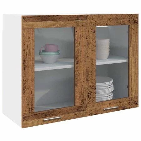 Armario colgante vidrio madera ingeniería envejecida 80x31x60cm de , Armarios de cocina - Ref: Foro24-856119, Precio: 68,59 €...