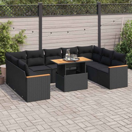 Set sofás jardín y cojines 10 pzas ratán sintético acacia negro de , Conjuntos de jardín - Ref: Foro24-3327527, Precio: 703,0...