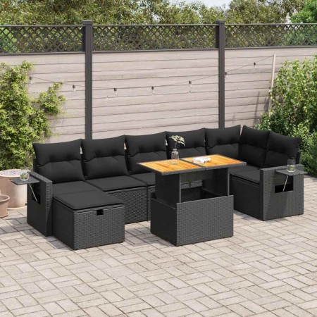 Set sofás jardín y cojines 5 pzas ratán sintético acacia negro de , Conjuntos de jardín - Ref: Foro24-3328035, Precio: 560,82...