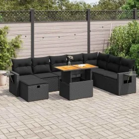 Set sofás jardín y cojines 9 pzas ratán sintético acacia negro by , Garden sets - Ref: Foro24-3328042, Price: 632,66 €, Disco...