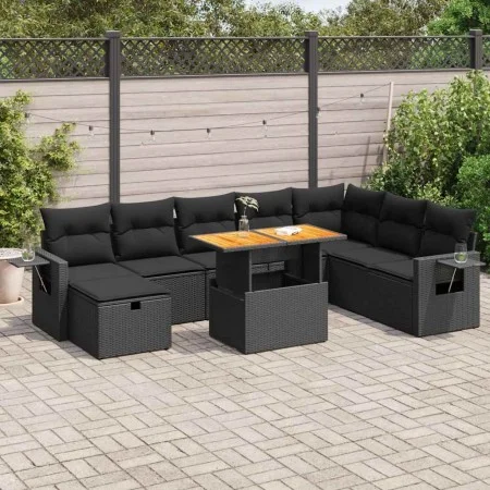 Set sofás jardín y cojines 9 pzas ratán sintético acacia negro by , Garden sets - Ref: Foro24-3328042, Price: 632,66 €, Disco...