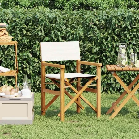 Silla de director plegable madera maciza de teca crema de , Sillas de jardín - Ref: Foro24-4008507, Precio: 131,19 €, Descuen...