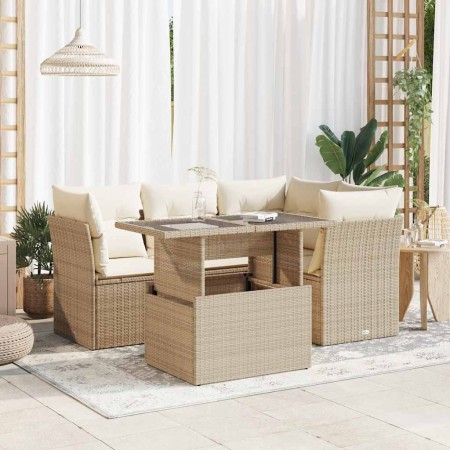 Juego de sofás jardín con cojines 5 pzas ratán sintético beige de , Conjuntos de jardín - Ref: Foro24-3326149, Precio: 410,63...