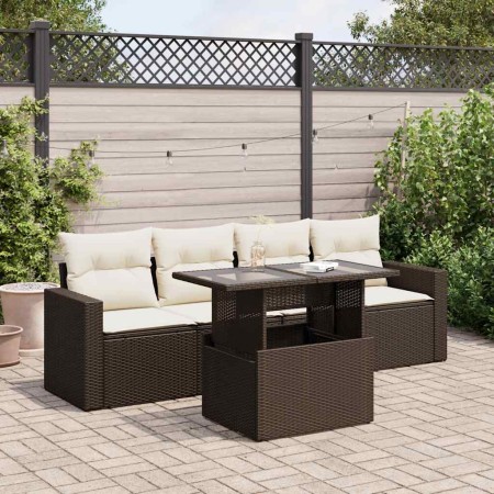 Set comedor de jardín 5 piezas y cojines ratán sintético marrón de , Conjuntos de jardín - Ref: Foro24-3326244, Precio: 383,0...