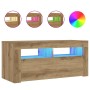 Mueble de TV luces LED madera roble artisan 90x35x40 cm de , Muebles TV - Ref: Foro24-856322, Precio: 85,29 €, Descuento: %