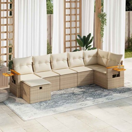 Set sofás de jardín 7 piezas y cojines ratán sintético beige de , Conjuntos de jardín - Ref: Foro24-3325985, Precio: 493,28 €...
