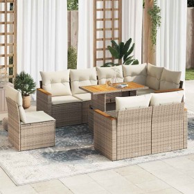 Set sofás jardín y cojines 9 pzas ratán sintético acacia beige de , Conjuntos de jardín - Ref: Foro24-3327502, Precio: 672,43...