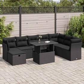 Set de sofás de jardín con cojines 9 pzas ratán sintético negro de , Conjuntos de jardín - Ref: Foro24-3327795, Precio: 623,4...