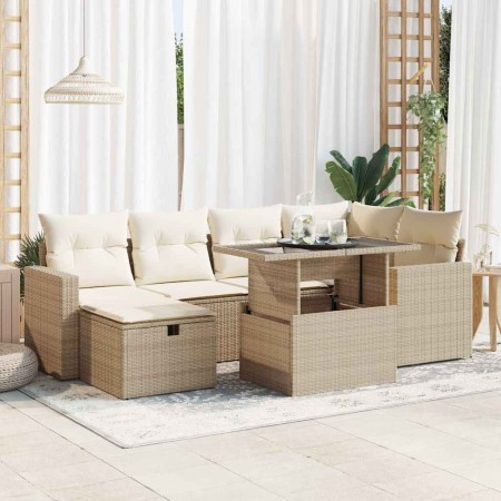 Set sofás de jardín 7 piezas y cojines ratán sintético beige de , Conjuntos de jardín - Ref: Foro24-3327818, Precio: 580,90 €...