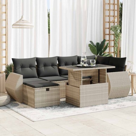 Set de sofás de jardín 7 pzas con cojines ratán PE gris claro de , Conjuntos de jardín - Ref: Foro24-3327902, Precio: 522,64 ...