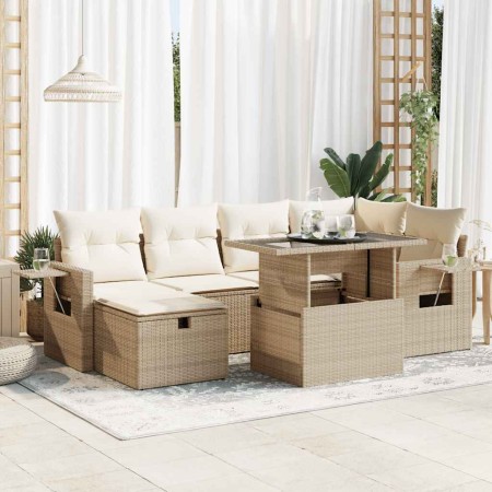 Set sofás de jardín 7 piezas y cojines ratán sintético beige de , Conjuntos de jardín - Ref: Foro24-3327858, Precio: 576,37 €...