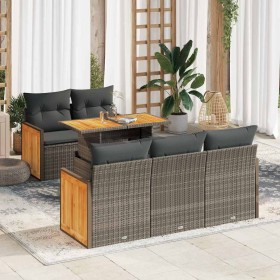 Set sofás jardín y cojines 6 pzas ratán sintético acacia gris de , Conjuntos de jardín - Ref: Foro24-3327665, Precio: 454,02 ...