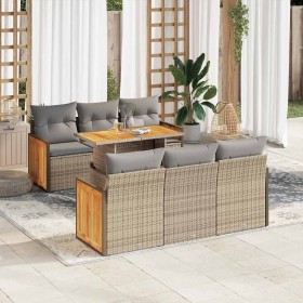 Set sofás jardín y cojines 7 pzas ratán sintético acacia beige de , Conjuntos de jardín - Ref: Foro24-3327671, Precio: 513,15...