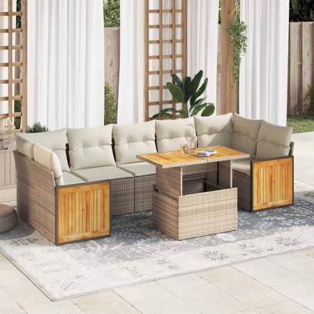 Set sofás jardín y cojines 8 pzas ratán sintético acacia beige de , Conjuntos de jardín - Ref: Foro24-3327684, Precio: 575,36...