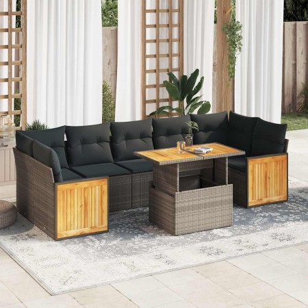 Set sofás jardín y cojines 8 pzas ratán sintético acacia gris de , Conjuntos de jardín - Ref: Foro24-3327686, Precio: 530,27 ...