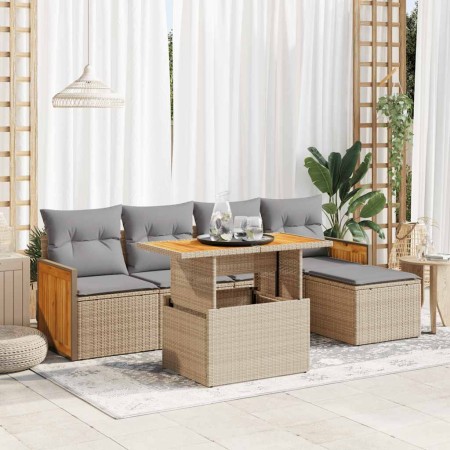 Set sofás jardín y cojines 6 pzas ratán sintético acacia beige de , Conjuntos de jardín - Ref: Foro24-3327699, Precio: 411,73...