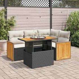 Set sofás jardín y cojines 5 pzas ratán sintético acacia negro von , Gartensets - Ref: Foro24-3327703, Preis: 373,33 €, Rabat...