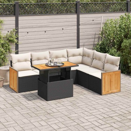 Set sofás jardín y cojines 7 pzas ratán sintético acacia negro de , Conjuntos de jardín - Ref: Foro24-3327717, Precio: 472,11...