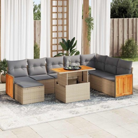 Set sofás jardín y cojines 7 pzas ratán sintético acacia beige de , Conjuntos de jardín - Ref: Foro24-3327748, Precio: 595,47...