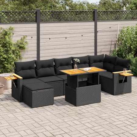 Set sofás jardín y cojines 8 pzas ratán sintético acacia negro de , Conjuntos de jardín - Ref: Foro24-3327625, Precio: 593,47...