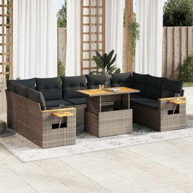 Set sofás jardín y cojines 10 pzas ratán sintético acacia gris de , Conjuntos de jardín - Ref: Foro24-3327644, Precio: 665,73...