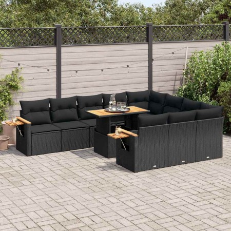 Set sofás jardín y cojines 10 pzas ratán sintético acacia negro de , Conjuntos de jardín - Ref: Foro24-3327646, Precio: 844,1...