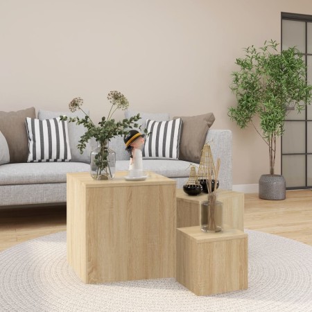 Mesas auxiliares 3 pzas madera contrachapada color roble Sonoma de , Mesas auxiliares - Ref: Foro24-808588, Precio: 68,70 €, ...