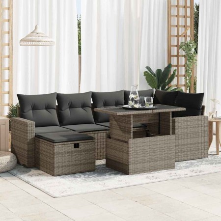 Set de sofás de jardín 7 pzas con cojines ratán sintético gris de , Conjuntos de jardín - Ref: Foro24-3327820, Precio: 517,17...