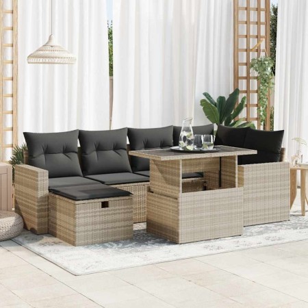 Set de sofás de jardín 7 pzas con cojines ratán PE gris claro de , Conjuntos de jardín - Ref: Foro24-3327822, Precio: 524,33 ...