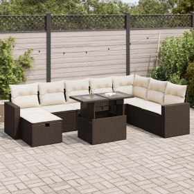 Set de sofás de jardín 9 pzas y cojines ratán sintético marrón de , Conjuntos de jardín - Ref: Foro24-3327843, Precio: 633,07...