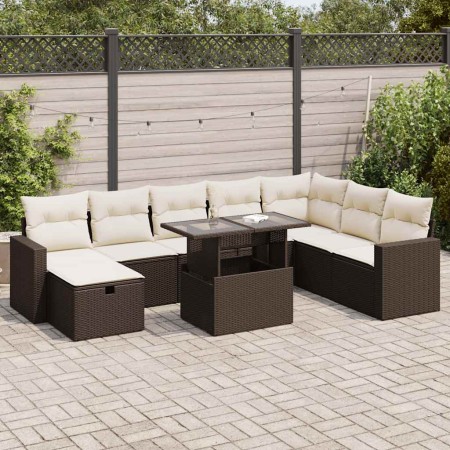 Set de sofás de jardín 9 pzas y cojines ratán sintético marrón de , Conjuntos de jardín - Ref: Foro24-3327843, Precio: 633,07...