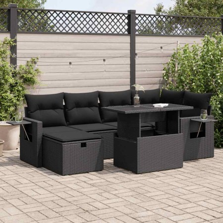 Set de sofás de jardín 7 pzas con cojines ratán sintético negro de , Conjuntos de jardín - Ref: Foro24-3327855, Precio: 529,7...