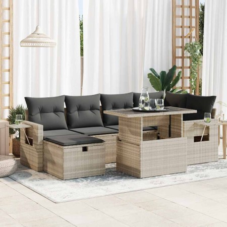Set de sofás de jardín 7 pzas con cojines ratán PE gris claro de , Conjuntos de jardín - Ref: Foro24-3327862, Precio: 505,24 ...