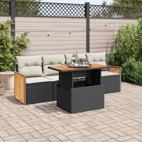 Set sofás jardín y cojines 5 pzas ratán sintético acacia negro de , Conjuntos de jardín - Ref: Foro24-3327654, Precio: 351,80...