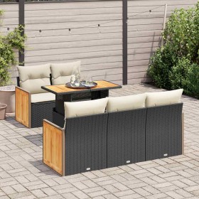 Set sofás jardín y cojines 6 pzas ratán sintético acacia negro de , Conjuntos de jardín - Ref: Foro24-3327661, Precio: 446,47...