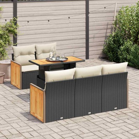 Set sofás jardín y cojines 6 pzas ratán sintético acacia negro de , Conjuntos de jardín - Ref: Foro24-3327661, Precio: 446,47...
