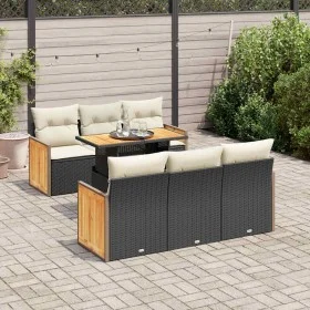 Set sofás jardín y cojines 7 pzas ratán sintético acacia negro de , Conjuntos de jardín - Ref: Foro24-3327668, Precio: 513,92...