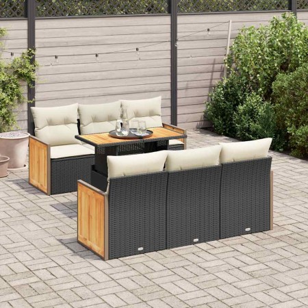 Set sofás jardín y cojines 7 pzas ratán sintético acacia negro de , Conjuntos de jardín - Ref: Foro24-3327668, Precio: 496,73...