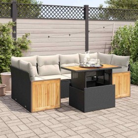 Set sofás jardín y cojines 7 pzas ratán sintético acacia negro de , Conjuntos de jardín - Ref: Foro24-3327675, Precio: 493,24...