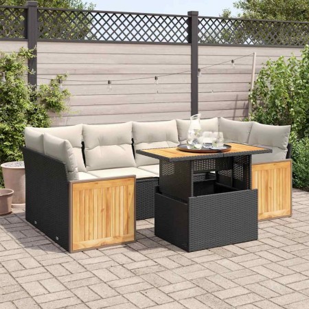 Set sofás jardín y cojines 7 pzas ratán sintético acacia negro de , Conjuntos de jardín - Ref: Foro24-3327675, Precio: 493,24...