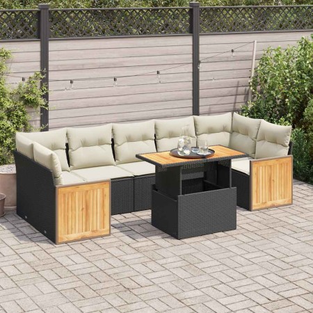 Set sofás jardín y cojines 8 pzas ratán sintético acacia negro de , Conjuntos de jardín - Ref: Foro24-3327682, Precio: 541,31...
