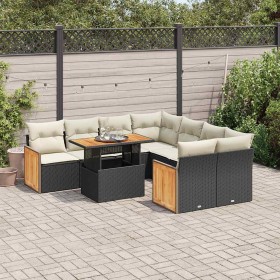 Set sofás jardín y cojines 9 pzas ratán sintético acacia negro de , Conjuntos de jardín - Ref: Foro24-3327689, Precio: 592,46...