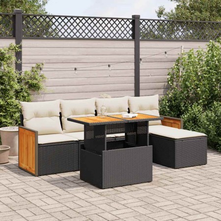 Set sofás jardín y cojines 6 pzas ratán sintético acacia negro de , Conjuntos de jardín - Ref: Foro24-3327696, Precio: 395,38...