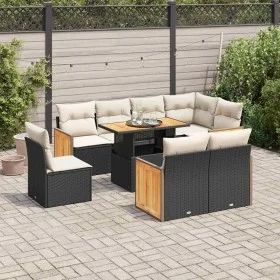 Set sofás jardín y cojines 9 pzas ratán sintético acacia negro by , Garden sets - Ref: Foro24-3327724, Price: 627,60 €, Disco...