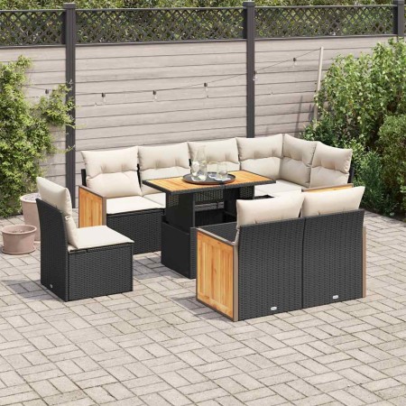 Set sofás jardín y cojines 9 pzas ratán sintético acacia negro de , Conjuntos de jardín - Ref: Foro24-3327724, Precio: 627,40...