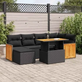 Set sofás jardín y cojines 7 pzas ratán sintético acacia negro de , Conjuntos de jardín - Ref: Foro24-3327730, Precio: 481,64...